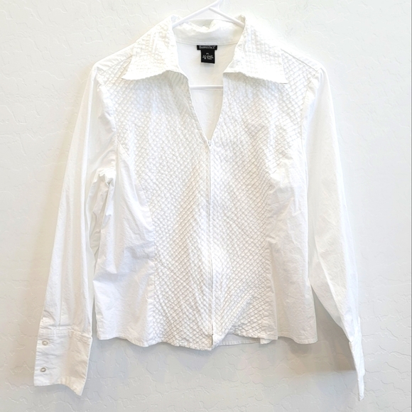 Barrie Pace Tops - 💕 Barrie Pace White Long Sleeves Zipper Down Blouse Top Women's Large Petite